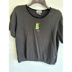Vintage Berer by Takako Sakon sweater top cotton blend XL Cat "Meaw"